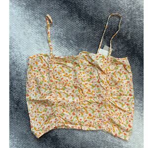 Nordstrom BP Ruched Cropped Orange Tamara Daisy Floral Camisole Top Size Small